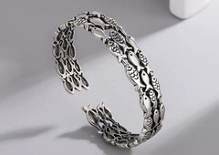 Sterling Silver Cuff Bracelet Fish Style Resizable Polished Chain Jewelry