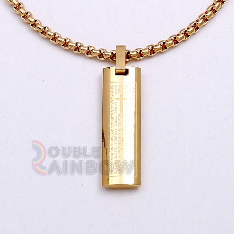 Men Stainless steel Gold Silver Lord Prayer Pendant 3.5mm Box Necklace Chain#17