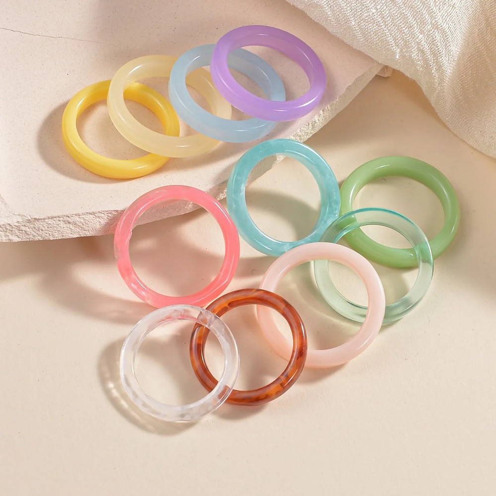 Resin Acrylic Colorful Geometric Rings Women Thin Round Modern Wedding Jewelry