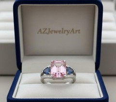 Pink and Blue Sapphire ring 925 Sterling Silver Women’s Engagement Ring.