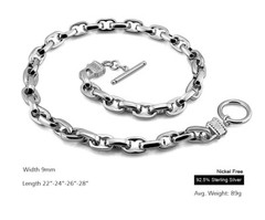 Solid 925 Sterling Silver 9MM Oval Link Chain Two Locks Necklace for Men & Women