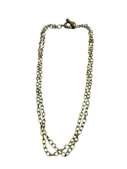 Antiqued Goldtone 2 Strand Chain Necklace Basketweave Toggle Clasp 18 inches