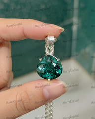34+ Ct Green Amethyst Color Quartz Stone 18″ Chain German Silver Gemstone