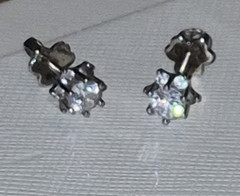 Silver Round Clear Crystal Stud Earrings, Prong Set, Butterfly Back