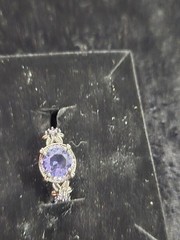 Purple Stone And Black Silver Tone Ring. Size 6.5