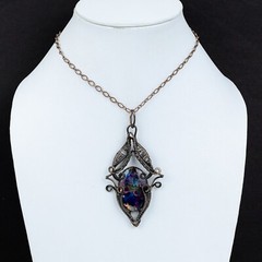Multi Fire Labradorite Wire Wrapped Pendant Copper Jewelry For Girls 3.74″