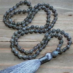 Gray Labradorite Gems Tibet Buddhist 108 Prayer Beads Mala Necklace Meditation