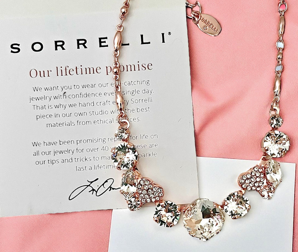 Rose Gold Plated Clear Crystal Collection Classy Elegant Necklace by SORRELLI