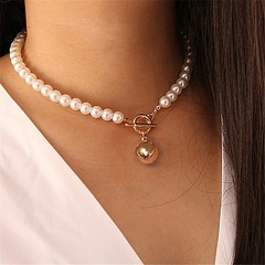 Retro Pearl Drop OT Buckle Pendant Necklace Vintage Women Fashion Jewelry Gift