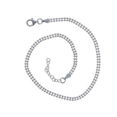 Sterling Silver, Double Row Beaded Anklet, 925, Adjustable Anklet, 9 in, AK139
