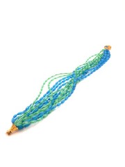Lucite 12-strand Blue Green Glass Beaded Statement Necklace Gold Tone Box Clasp
