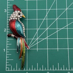 Silvertone Multicolor Enameled Rhinestone Parrot Bird Metal Brooch Pin