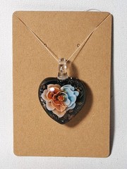 Flower Heart Glass Murano Pendant Black Gold Red Blue Glittery Jewelry J28