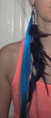 HANDMADE BLUE HAIR EXTENSION PURPLE FEATHER HIPPIE EARRING HAIRPIECE