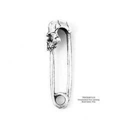 (3) Skull Head Non-Opening Retro Silver Safety Pins Ornaments Charms DIY Crafts