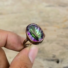 Rainbow Mystic Topaz Electroformed Adjustable Ring Size Adjustable Copper