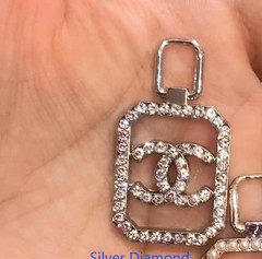 Designer Silver Tone Pendant, Zipper pull Charm w/ clear faux Rhinestones