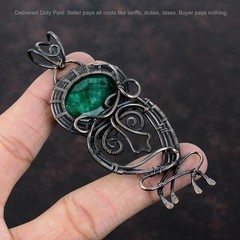 Oval Natural Zambian Emrald Copper Elegant Wire Wrapped Wedding Pendant Jewelry