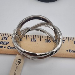 NWT Statement Hinged Cuff Bracelet Lot 3pc Silver & Gold Tone Bamboo Set