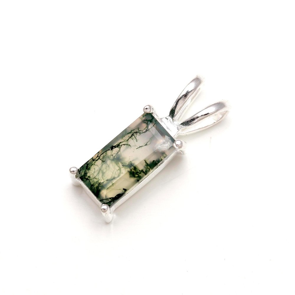 Natural Moss Agate Octagon Pendant 925 Sterling silver Jewelry Gift For Lovers