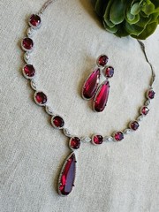 CZ Navy Blue Sapphire Teardrop Gem Bridal Indian Necklace Earring Jewelry Set