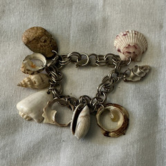 Silver Tone Link Chain Dangle Shell Charm Bracelet Beach Sea Life Lobster
