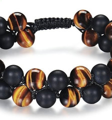 8mm Triple Protection Bracelet Natural Tiger Eye Black Onyx Lava Rock For Men