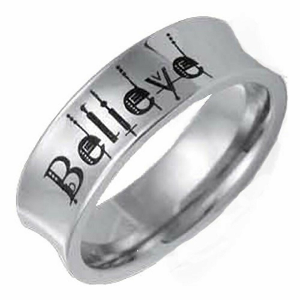 Inspirational Believe Ring Silver Stainless Steel Gothic Bohemian Spiritual Band