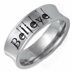 Inspirational Believe Ring Silver Stainless Steel Gothic Bohemian Spiritual Band