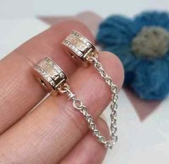 Authentic Pandora Rose Silver Two-tone Insignia Logo Safety Chain Clip Charm