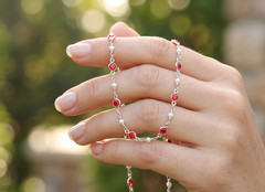 Red Ruby & Pearl Silver Plated Minimalist Boho Chain Bracelet | Handmade Premium