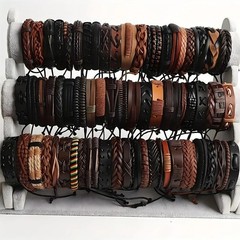 20pcs Braided Leather Bracelets, Wrap Cuff with Wood Beads Hemp for Men & Women