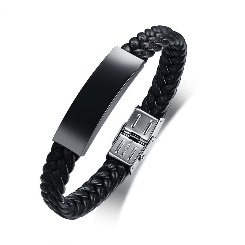 Personalized Men Bracelet Braided Leather Surfer Wristband ID Name Engraving DIY