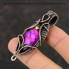 Copper Pink Fire Labradorite Gemstone Engagement Birthday Wire Wrapped Pendant