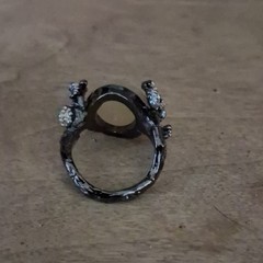 Cocktail Ring Size 7 Oval White/Multicolor Opal w/ Crystal Accents Silver