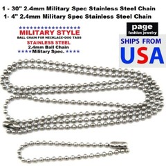 US Seller- 30″ + 4″- 2.4mm Ball Chain Stainless Steel Military Spec For Dog Tags