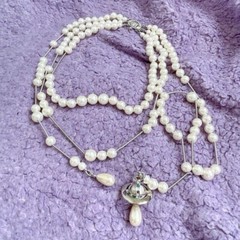Vivienne Westwood Broken Pearl Silver Orb Long Choker Pendant Necklace w/o bag