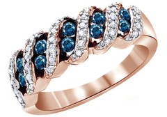 0.50 Ct Band Ring Round Cut Blue & White Simulated Diamond Sterling Silver 925
