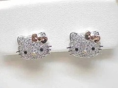 1.30Ct Round Simulated Diamond Hello Kitty Stud Earrings 14k White Gold Plated