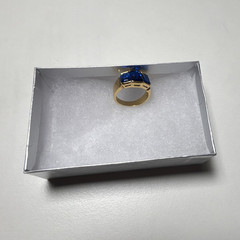 Gold plated 925 Silver Band Ring Size approx 7.5, Square Blue Tanzanite Stone.
