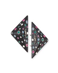 New Saint Laurent Crystal Monogram YSL Logo Triangle Clip On Earrings $495.00