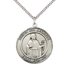 Sterling Silver Philip The Apostle Medal Pendant 18″ Lobster Claw Chain Necklace