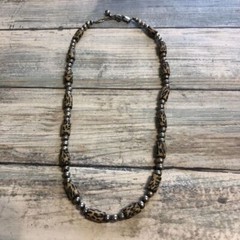 Sterling Silver 925 Vintage Beads Ball Brown Cylinder Necklace 18″ Animal Print