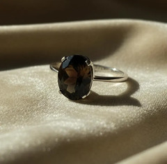 Smoky Quartz Ring, Brass Gold Alloy , Birthday Gift Her, Women Ring