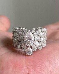4Ct Pear Simulated Diamond Full Eternity Wedding Ring Real White Sterling Silver