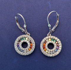 Lustra Stella Earrings 925 Silver Rainbow Circle Halo Dangle Swarovski Zirconia