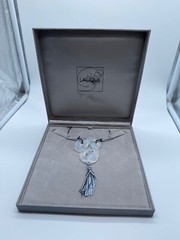 Lalique France Crystal Clear Snake Serpent Pendant Silk Cord Necklace w/ Box