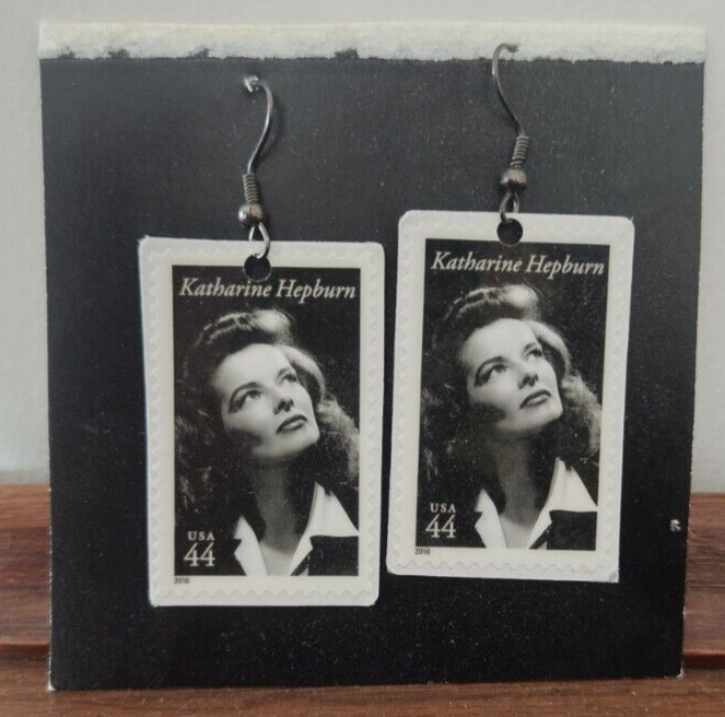Katharine Hepburn Earrings Handmade Postage Stamp 44 cent lightweight