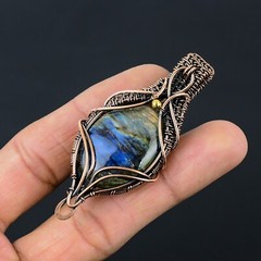 Labradorite Copper Wire Wrapped Pendant Jewelry Festival Gift CCP-002
