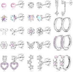 Flat Back Earrings Set Gift for Best Friend Surgical Steel Cartilage Stud Hoop